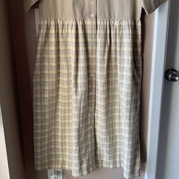 BECHAMEL Tan and Yellow Prairie Plaid Short Sleeve Midi Dress - Picture 3 of 7